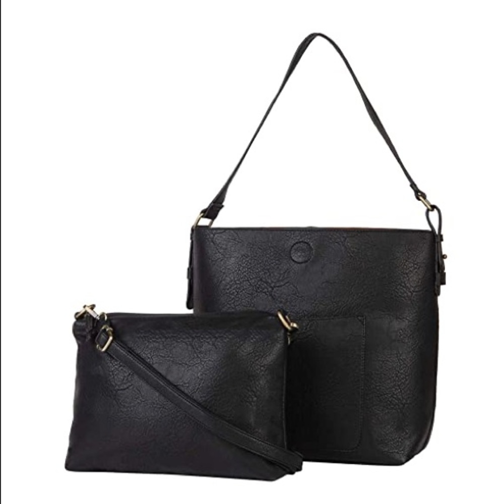Black Vegan Leather 2 N 1 Tote & Crossbody Bag